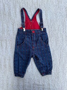 Vintage Osh Kosh Vestbak blue denim overalls plus minus AOP size 6-9 mo
